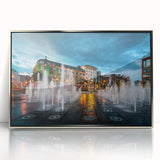 Large art print of Piccadilly, England in muted tones on a silver-framed acrylic, ideal for modern art wall decor.