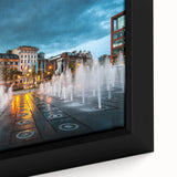 Extra large framed canvas of Piccadilly, England, featuring textured, colorful art on a black background.
