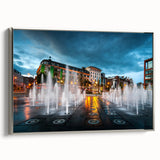 Landscape art painting of Piccadilly, England in colorful vintage poster style on a framed canvas.