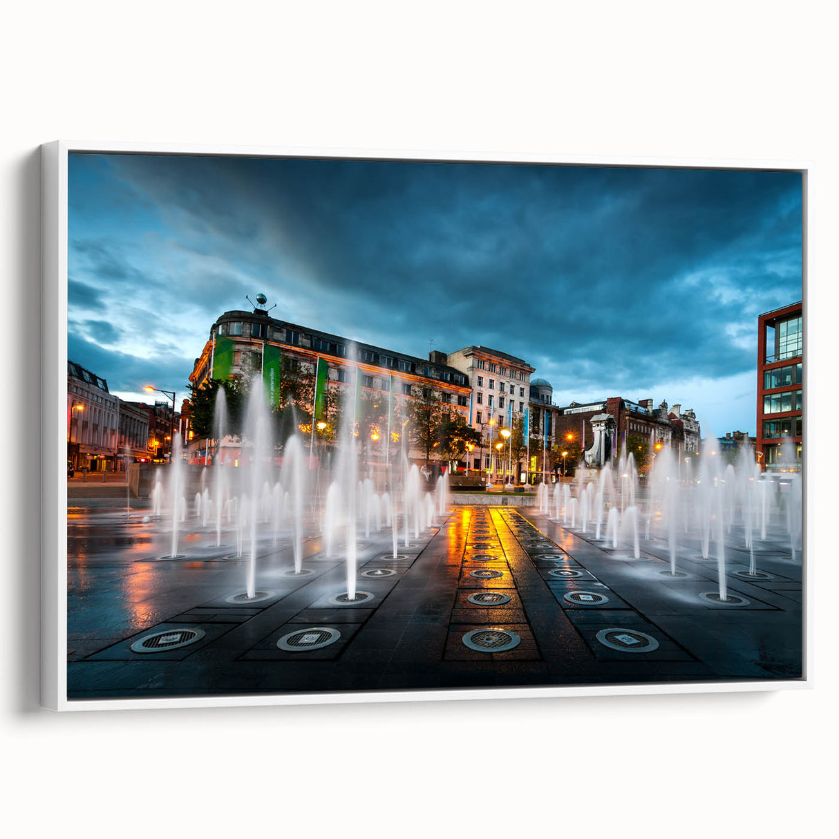 Framed vintage poster art of Piccadilly, England in vibrant colors on a large canvas, suitable for living room decor.