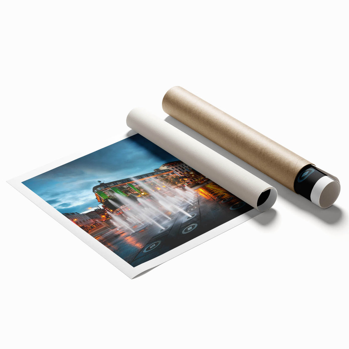 Extra large wall art featuring the Piccadilly area in England, rendered in muted earth tones on a rolled canvas.