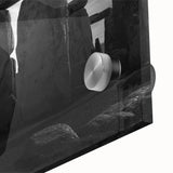 Mid-century modernist style depiction of Stonehenge in muted earth tones on acrylic glass, ideal for dining room art.