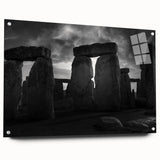 Acrylic print of Stonehenge with muted earth tones, ideal for bedroom or dining room decor.