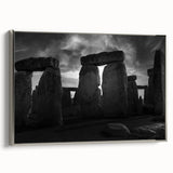 Landscape art painting of Stonehenge on a framed canvas, featuring muted earth tones, ideal for office decor.