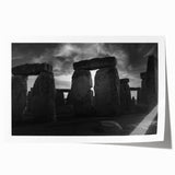 Stonehenge landscape on rolled print, muted earth tones, suitable as art wall for dining room.