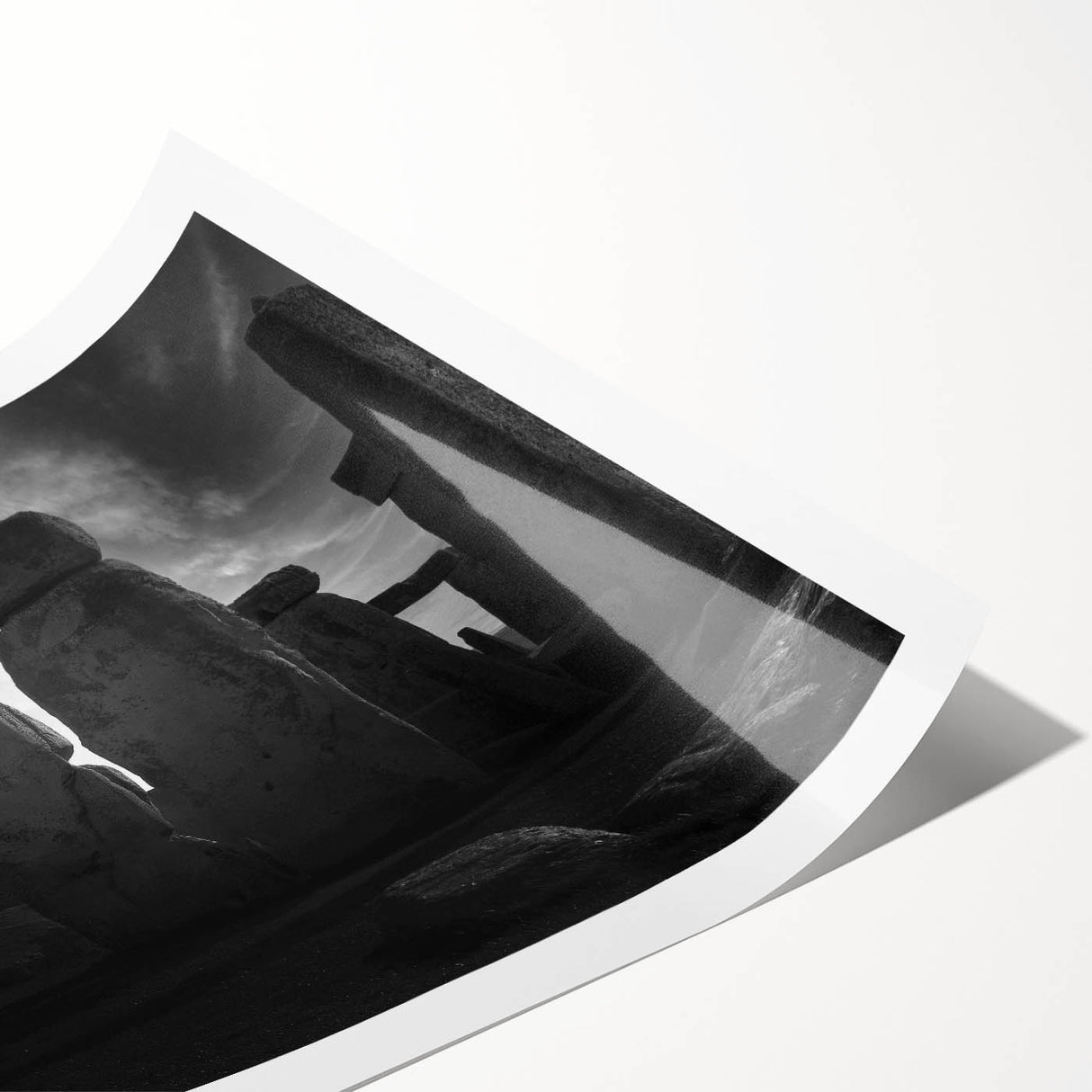 Extra large wall art of Stonehenge in muted earth tones on a rolled canvas, suitable for large living room decor.