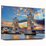 Acrylic print of the Thames River in muted blue and gray tones, suitable for bedroom or dining room decor.