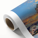 Art Deco style poster of the Thames River, England, in muted blue and gray tones on rolled canvas.