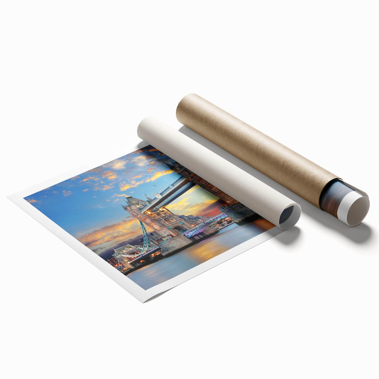 Extra large rolled print of the Thames River with pastel floral borders, ideal for classy bathroom wall art.