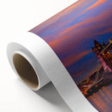 Art deco poster of the Tower Bridge in muted gray and blue tones on a rolled canvas, ideal for nursery wall art.
