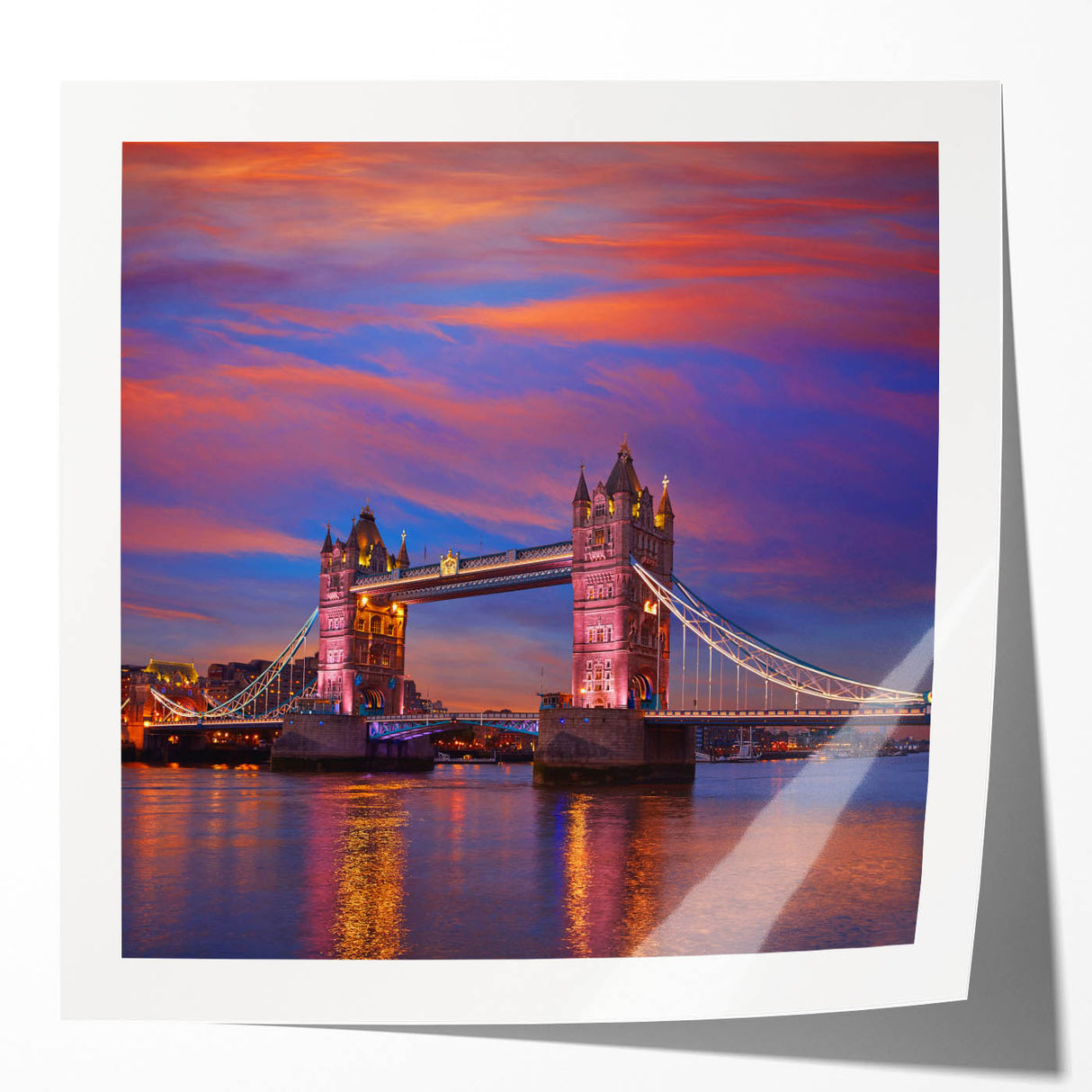 Extra large wall art of Tower Bridge in muted gray tones on rolled canvas, ideal for art wall dining room.