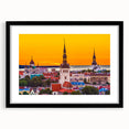 Abstract art print depicting a colorful European scenery in vibrant hues on a textured, extra large canvas.