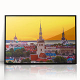 Large abstract wall art depicting a European Estonian landscape in muted earth tones on a framed acrylic.