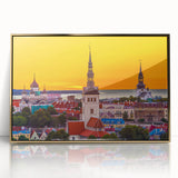 Art deco poster of a serene Estonian landscape in muted greens and blues, acrylic framed, suitable for modern art wall decor.