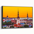 Black and white vintage poster art of an Estonian landscape on framed canvas, suitable for bedroom wall decor.