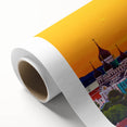 Art Deco poster of a serene European landscape in pastel shades on rolled canvas, ideal for nursery wall art.