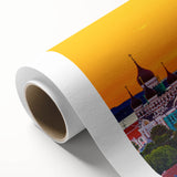 Art Deco poster of a serene European landscape in pastel shades on rolled canvas, ideal for nursery wall art.