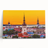 Black and white photograph of a European cityscape on a large stretched canvas, ideal for kitchen wall art.