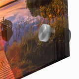 Large abstract wall art featuring a serene Finnish landscape in muted blue and green tones on acrylic glass.