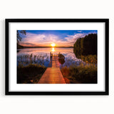 Extra large abstract art print of colorful, textured scenery in Finland, framed in black, ideal for living room decor.