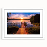 Textured abstract art print depicting a serene Finnish landscape in muted earth tones, framed with a white mat.