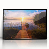 Large abstract wall art depicting a serene Finnish landscape in muted earth tones, framed in black acrylic.