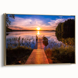 Framed canvas featuring a vintage-style landscape painting of a Finnish scenery, with muted earth tones.