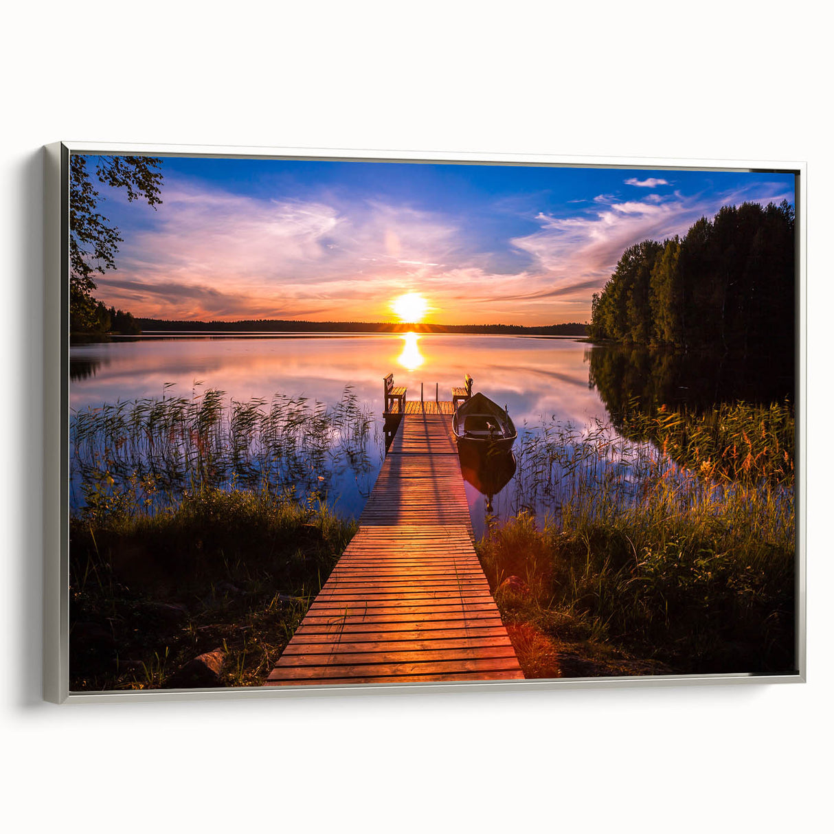 Framed canvas of a vintage-style Finnish landscape painting, featuring muted earth tones and a black border.