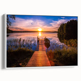 Vintage poster art of a scenic Finnish landscape on framed canvas, featuring vibrant colors, ideal for living room decor.