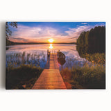 Black and white photograph of a serene Finnish landscape on large stretched canvas.