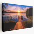 Serene Finnish landscape on large stretched canvas, featuring muted blue and green tones, ideal for kitchen wall art.