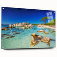 Acrylic print of a Corsican landscape with vivid blue and green tones, ideal for dining room decor.