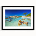 Extra large abstract art print of a colorful Corsican landscape on textured canvas, framed in black.