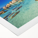 Art deco poster of a Corsican landscape in muted earth tones on rolled canvas, suitable for dining room decor.