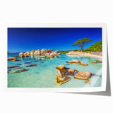 Extra large rolled print depicting a scenic Corsican landscape with vibrant green tones, ideal for art wall dining room.