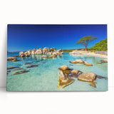 Black and white large art print of a Corsican landscape on stretched canvas, ideal for kitchen wall art.