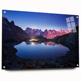 Acrylic glass print of the French Alps in muted earth tones, ideal for dining room decor.