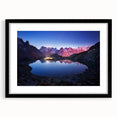 Extra large wall art of the French Alps in vibrant colors and textured abstract art prints, framed in black.