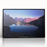 Large abstract wall art of the French Alps in muted earth tones on framed acrylic, ideal for modern living room decor.