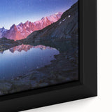 Black wall art featuring a textured, colorful depiction of the French Alps on an extra large framed canvas.