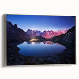 Landscape art painting of French Alps in colorful hues on a framed canvas, suitable for living room decor.