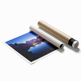 Extra large wall art depicting the French Alps in muted earth tones on a rolled canvas, ideal for classy bathroom decor.