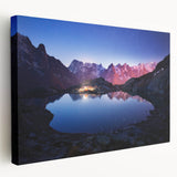 Large stretched canvas of the French Alps in muted earth tones, ideal for kitchen wall art.