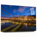 Large abstract wall art of Lyon, France, in muted pastel tones on acrylic glass, ideal for bedroom or dining room decor.