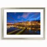 Extra large abstract art print of Lyon, France in textured silver frame, ideal for living room decor.