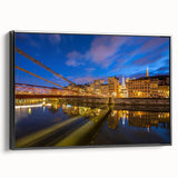 Black and white framed canvas of Lyon landscape, featuring vintage poster art, ideal for bedroom decor.