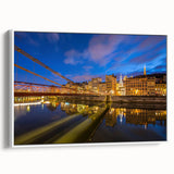 Vintage poster art of Lyon, France in vibrant colors on a large framed canvas, ideal for living room decor.