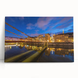 Large black and white stretched canvas of Lyon scenery, ideal for kitchen wall art.