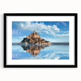 Extra large, textured abstract art print depicting vibrant, colorful scenery of a European landscape, framed in black.