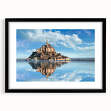 Extra large, textured abstract art print depicting vibrant, colorful scenery of a European landscape, framed in black.